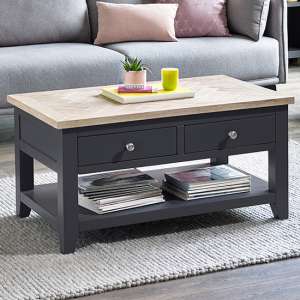 Baqia Wooden Coffee Table With 2 Drawers In Dark Grey - UK