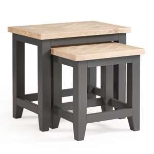 Baqia Wooden Nest Of 2 Tables In Dark Grey - UK