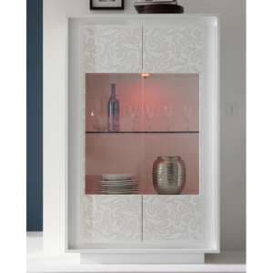 Borden LED Display Cabinet In White And Flowers Serigraphy