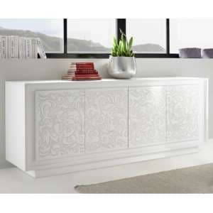 Borden Wooden Sideboard In White And Flowers Serigraphy