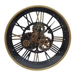Bormio Metal Wall Clock In Gold With Black Gears - UK