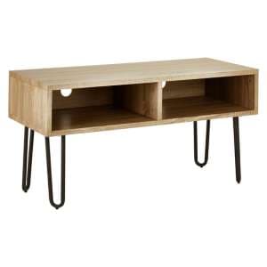 Boroh Wooden TV Stand With Black Metal Legs In Natural - UK