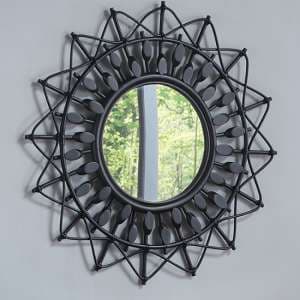 Bouake Round Wall Mirror In Black Rattan Frame - UK