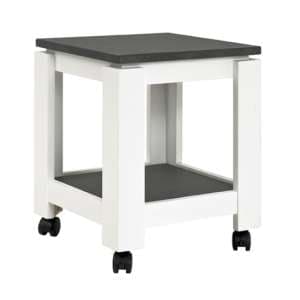 Bouse Wooden Side Table On Castors In White And Granite Effect