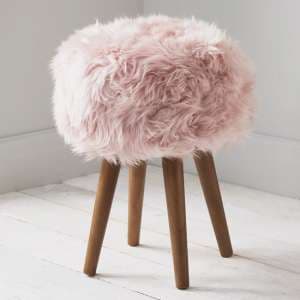Bovril Sheepskin Stool In Blush Pink With Solid Oak Legs