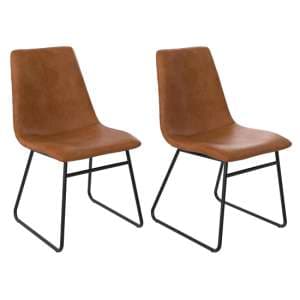 Bowdon Caramel Leather Dining Chairs With Black Frame In Pair - UK