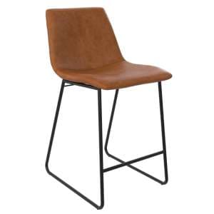 Bowdon Leather Counter Bar Chair With Black Frame In Caramel