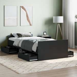 Braga Wooden Single Bed With Drawers In Black - UK