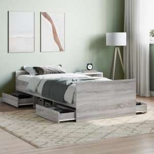 Braga Wooden Single Bed With Drawers In Grey Sonoma Oak - UK
