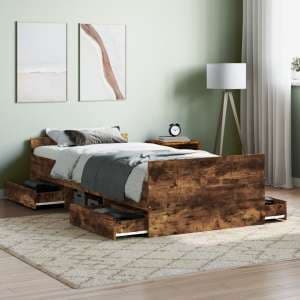 Braga Wooden Single Bed With Drawers In Smoked Oak - UK