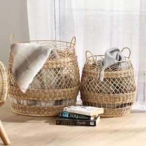 Braila Set Of 2 Rattan Storage Baskets In Natural - UK
