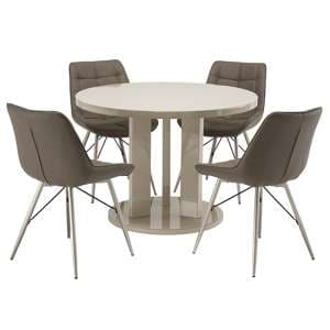 Brambee Glass Latte Dining Table 4 Serbia Taupe Leather Chairs
