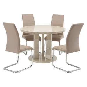 Brambee Glass Latte Gloss Dining Table 4 Sako Cappuccino Chairs