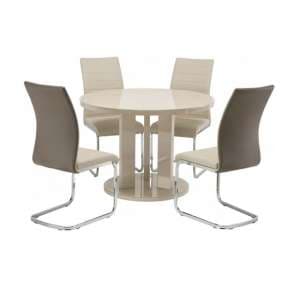 Brambee Glass Round Dining Table In Latte And Ellis Chair