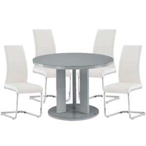 Brambee Grey Gloss Glass Dining Table And 4 Sako White Chairs