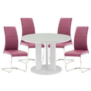 Brambee White Gloss Glass Dining Table And 4 Sako Purple Chairs