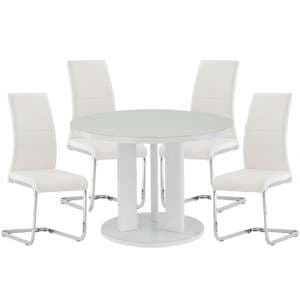Brambee White Gloss Glass Dining Table And 4 Sako White Chairs