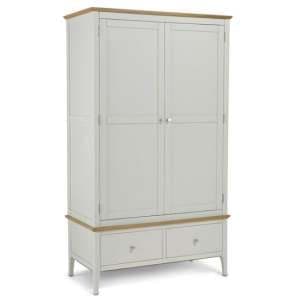 Brandy Double Door Wardrobe In Off White And Oak With 1 Drawer - UK