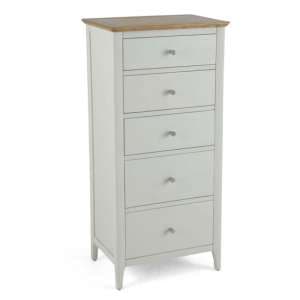 Brandy Tall Chest Of Drawers In Off White And Oak With 5 Drawers - UK