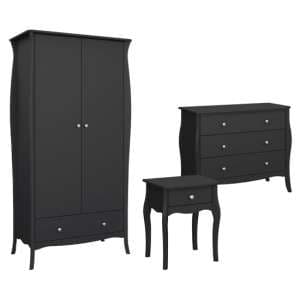 Braque Bedroom Furniture Set With 2 Doors Wardrobe In Black - UK