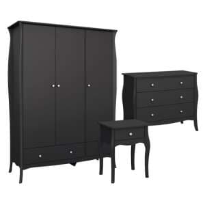 Braque Bedroom Furniture Set With 3 Doors Wardrobe In Black - UK