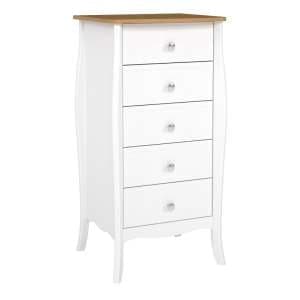 Braque Wooden Chest Of 5 Drawers Narrow In Pure White Coffee - UK