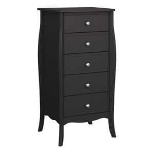 Braque Narrow Wooden Chest Of 5 Drawers In Black - UK