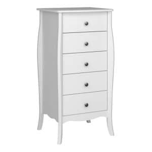 Braque Narrow Wooden Chest Of 5 Drawers In White - UK