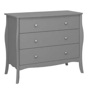 Braque Wide Wooden Chest Of 3 Drawers In Grey - UK