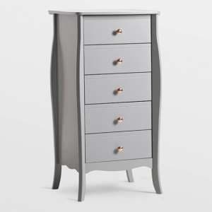 Braque Wooden Chest Of 5 Drawers Narrow In Grey - UK