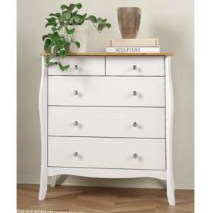 Braque Wooden Chest Of 5 Drawers In Pure White Iced Coffee - UK