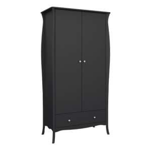 Braque Wooden Wardrobe With 2 Doors And 1 Drawer In Black - UK