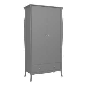Braque Wooden Wardrobe With 2 Doors And 1 Drawer In Grey - UK