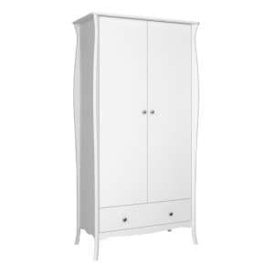Braque Wooden Wardrobe With 2 Doors And 1 Drawer In White - UK