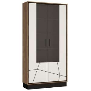 Brecon LED Wooden Display Cabinet In Walnut And White High Gloss