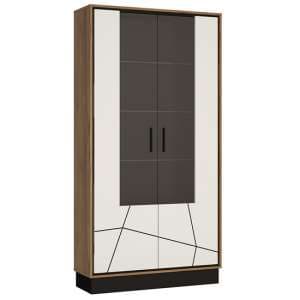 Brecon Wooden Display Cabinet In Walnut And White High Gloss - UK