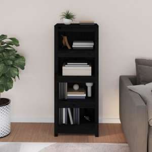 Brela Pinewood Bookcase With 3 Shelves In Black - UK