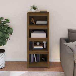 Brela Pinewood Bookcase With 3 Shelves In Honey Brown - UK
