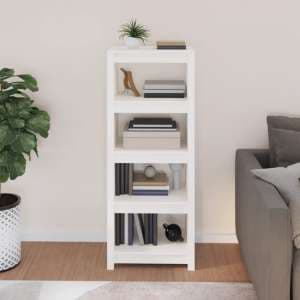 Brela Pinewood Bookcase With 3 Shelves In White - UK