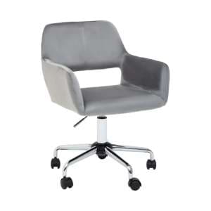 Brent Velvet Home Office Chair In Grey With Chrome Base