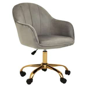 Brent Velvet Home Office Chair In Grey With Gold Base