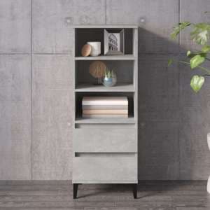 Brescia Wooden Bookcase With 2 Drawers In Concrete Effect - UK