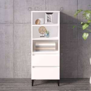 Brescia Wooden Bookcase With 2 Drawers In White - UK