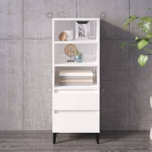 Brescia High Gloss Bookcase With 2 Drawers In White - UK