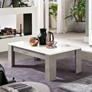 Breta Coffee Table In White High Gloss And Grey Marble Effect
