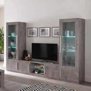 Breta Living Room Set In Grey Marble Effect With High Gloss LED