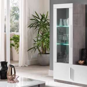 Breta Display Cabinet In Grey Marble Effect White Gloss And LED - UK