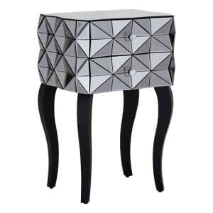 Brice Mirrored Glass Bedside Cabinet With 2 Drawers In Silver - UK