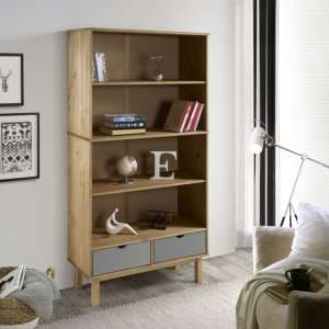 Bridie Pinewood Bookcase With 2 Drawers In Brown And Grey