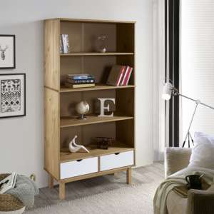 Bridie Pinewood Bookcase With 2 Drawers In Brown And White